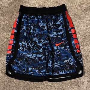 Nike Dri-Fit Black and Blue Patterned Shorts with Red Accents